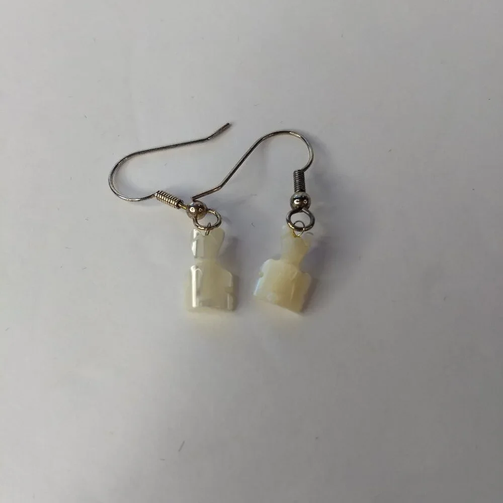 Bear Animal Carved Cream Stone Earrings Small Micro Teacher Librarian Kidcore